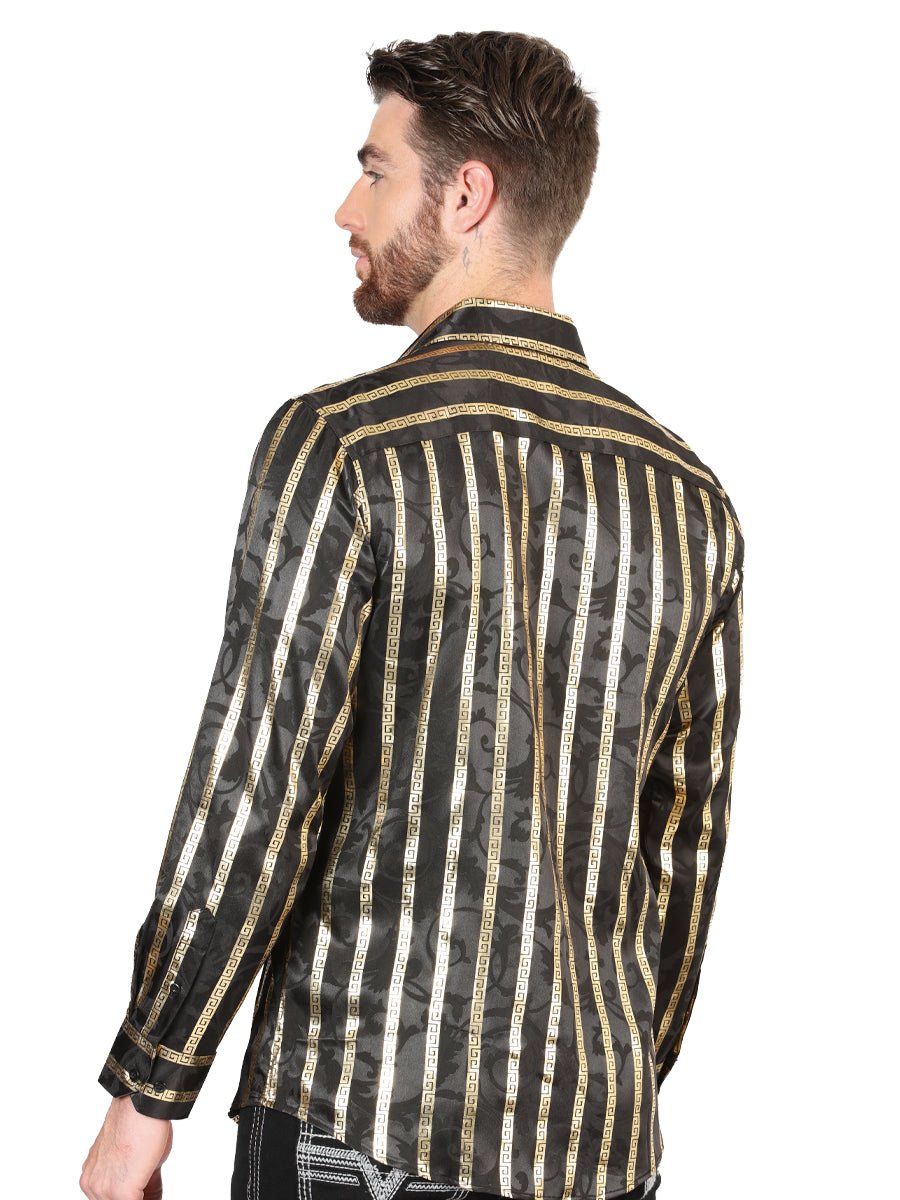 Men's Black/Gold Printed Long Sleeve Western Shirt 'El Señor de los Cielos' 44554 - BELLEZA'S - Men's Black/Gold Printed Long Sleeve Western Shirt 'El Señor de los Cielos' 44554 - Men's Shirt - 04455401