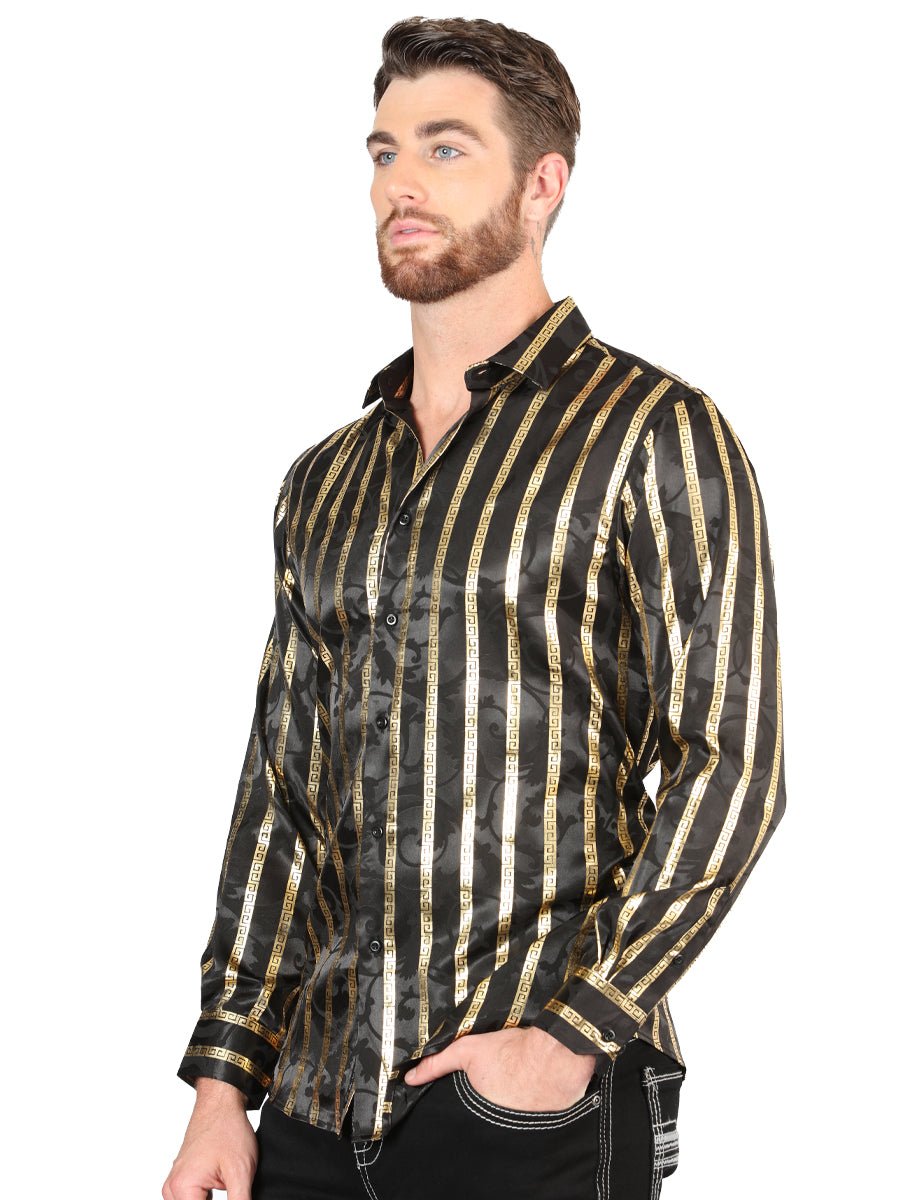 Men's Black/Gold Printed Long Sleeve Western Shirt 'El Señor de los Cielos' 44554 - BELLEZA'S - Men's Black/Gold Printed Long Sleeve Western Shirt 'El Señor de los Cielos' 44554 - Men's Shirt - 04455401