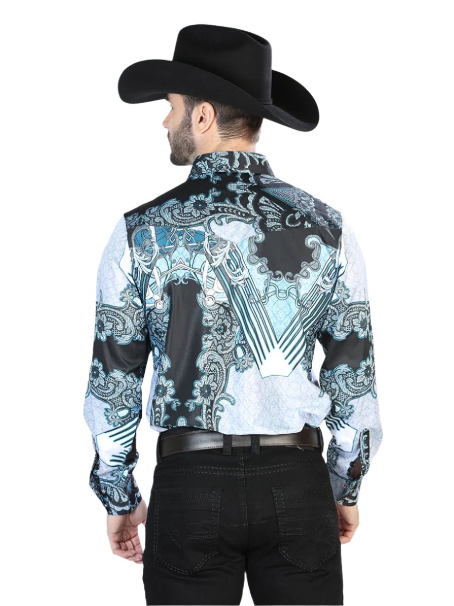 Men's Black/Gray Print Long Sleeve Snap Western Shirt 'El Señor de los Cielos' 44095 - BELLEZA'S - Men's Black/Gray Print Long Sleeve Snap Western Shirt 'El Señor de los Cielos' 44095 - Men's Shirt - 04409501