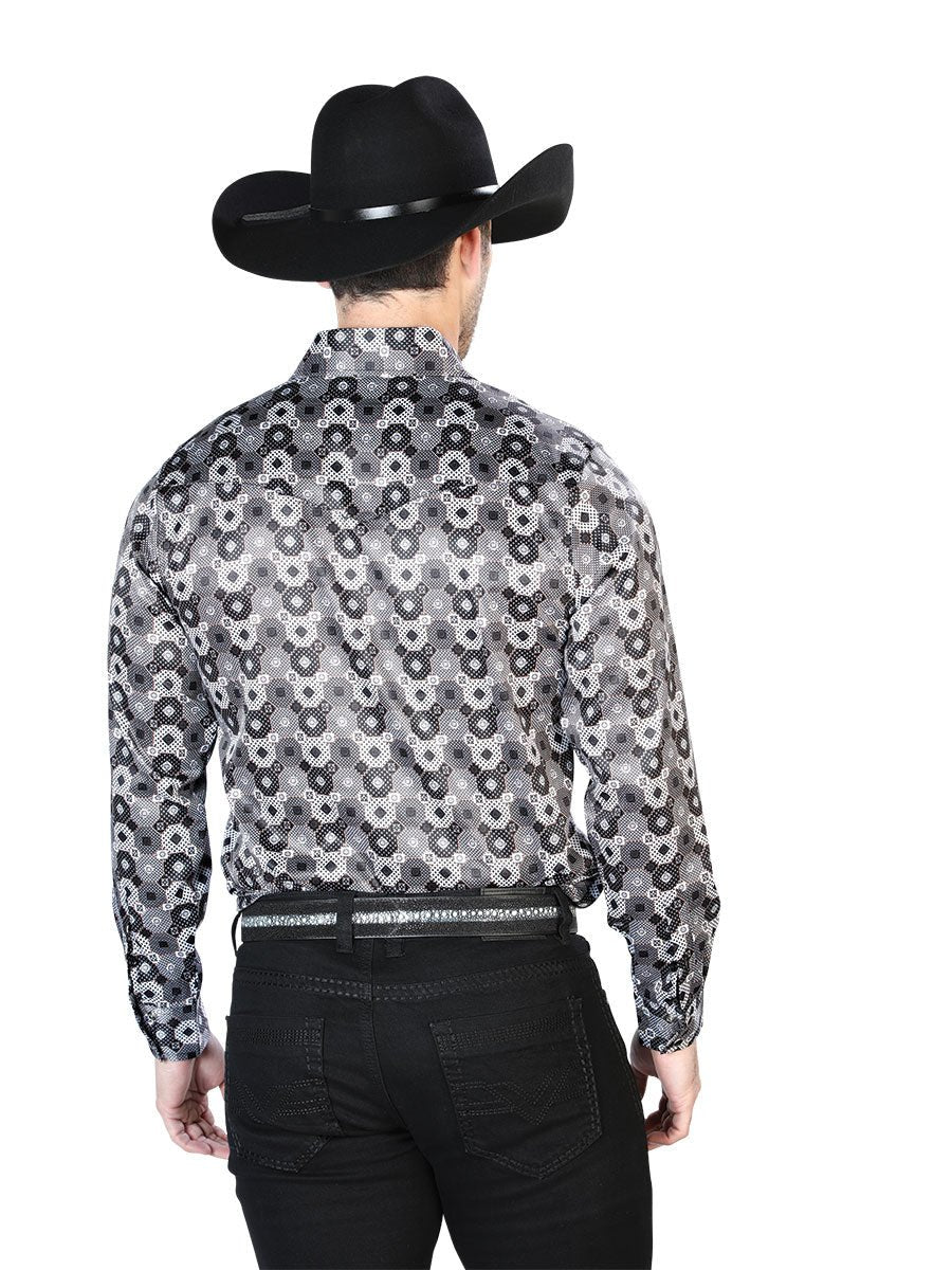 Men's Black/Gray Printed Long Sleeve Western Shirt 'El Señor de los Cielos' 43939 - BELLEZA'S - Men's Black/Gray Printed Long Sleeve Western Shirt 'El Señor de los Cielos' 43939 - Men's Shirt - 04393901