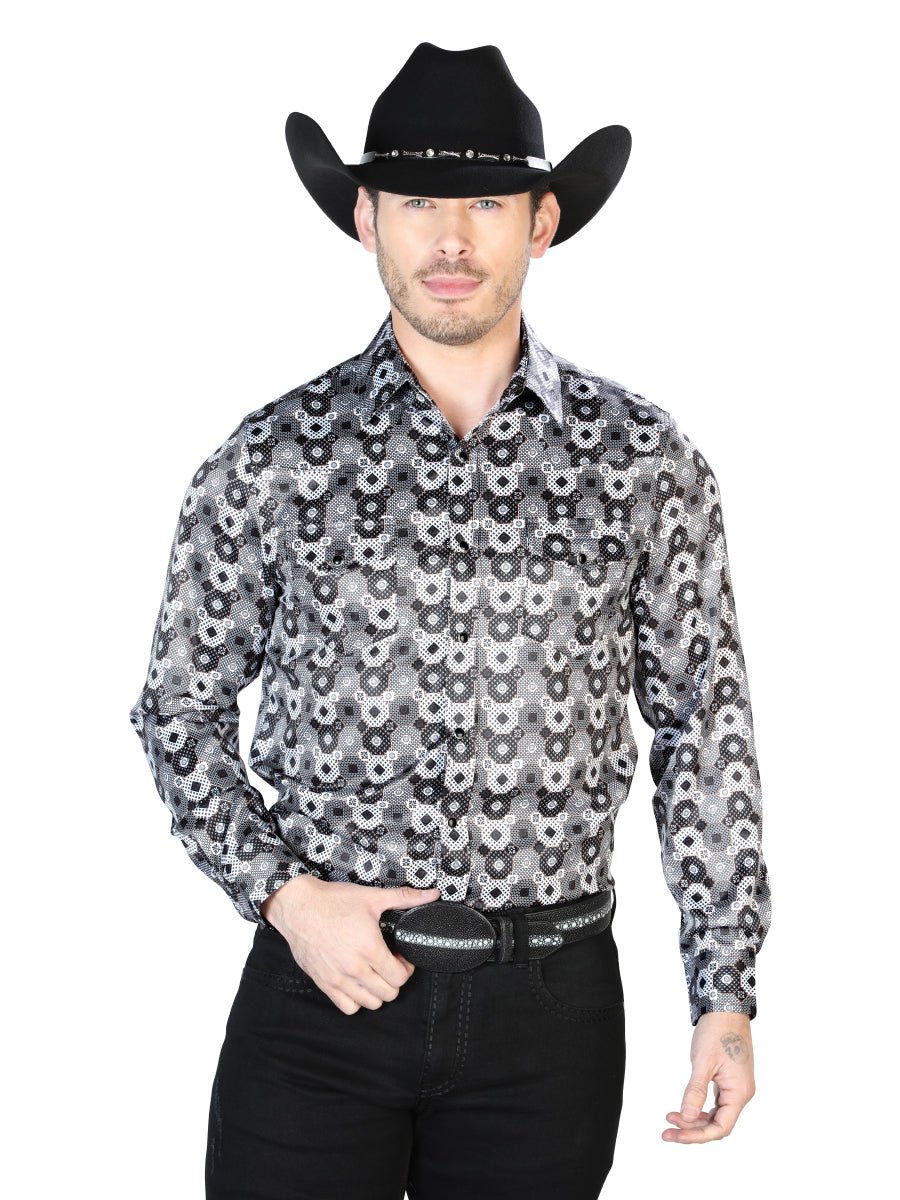 Men's Black/Gray Printed Long Sleeve Western Shirt 'El Señor de los Cielos' 43939 - BELLEZA'S - Men's Black/Gray Printed Long Sleeve Western Shirt 'El Señor de los Cielos' 43939 - Men's Shirt - 04393901