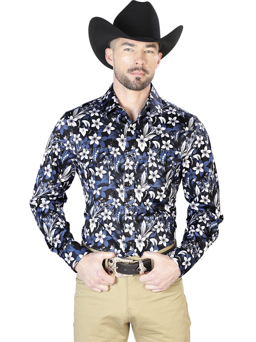 Men's Blue Flowers Printed Long Sleeve Western Shirt 'El Señor de los Cielos' 43954 - BELLEZA'S - Men's Blue Flowers Printed Long Sleeve Western Shirt 'El Señor de los Cielos' 43954 - Men's Shirt - 04395401