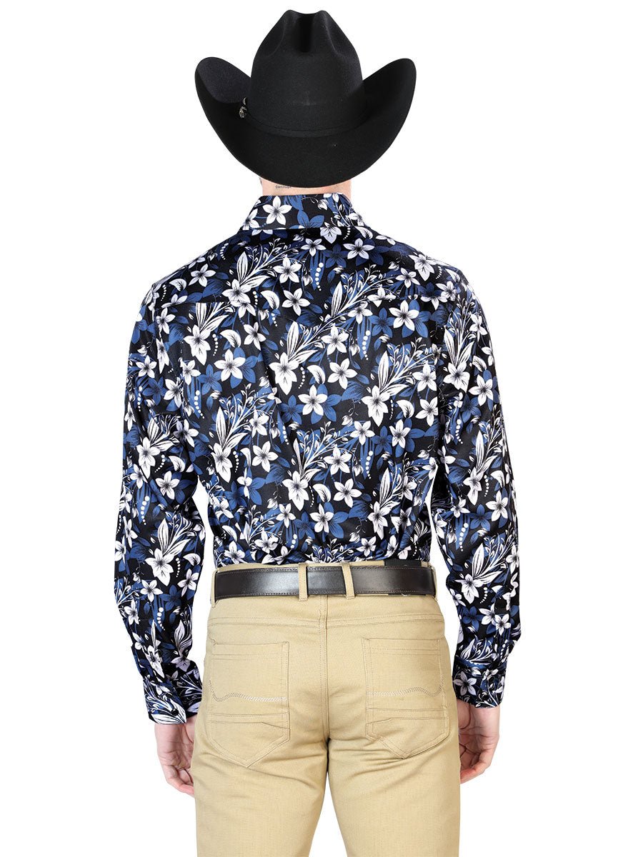 Men's Blue Flowers Printed Long Sleeve Western Shirt 'El Señor de los Cielos' 43954 - BELLEZA'S - Men's Blue Flowers Printed Long Sleeve Western Shirt 'El Señor de los Cielos' 43954 - Men's Shirt - 04395401
