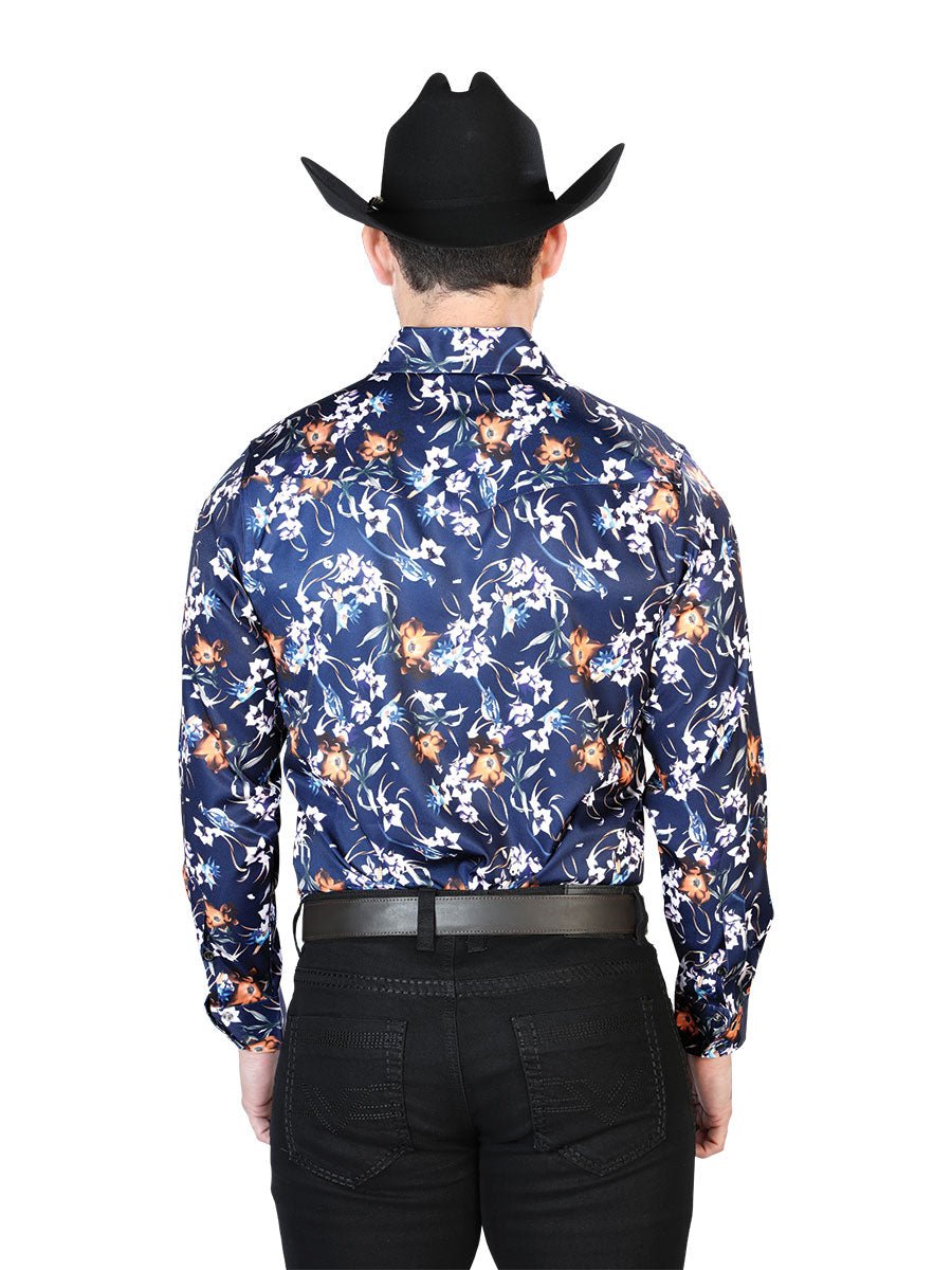 Men's Blue Flowers Printed Long Sleeve Western Shirt 'El Señor de los Cielos' 43957 - BELLEZA'S - Men's Blue Flowers Printed Long Sleeve Western Shirt 'El Señor de los Cielos' 43957 - Men's Shirt - 04395701