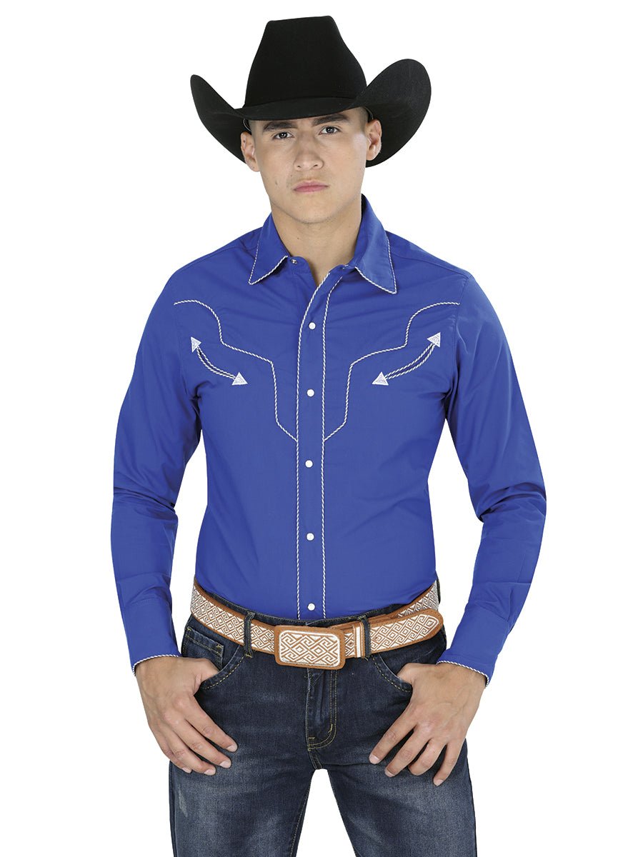 Men's Blue Long Sleeve Western Shirt 'El Señor de los Cielos' 123918 - BELLEZA'S - Men's Blue Long Sleeve Western Shirt 'El Señor de los Cielos' 123918 - Men's Shirt - 12391801