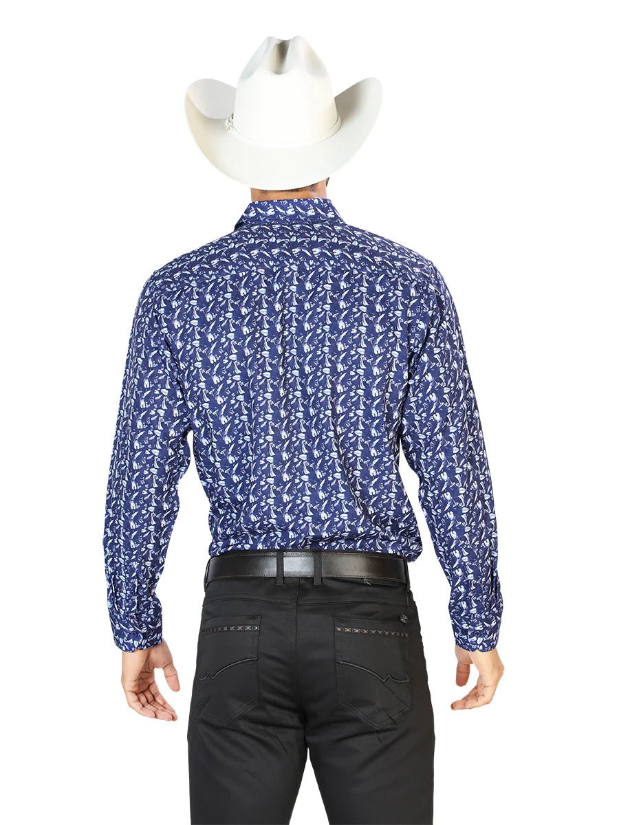Men's Blue Print Long Sleeve Western Shirt 'El Señor de los Cielos' 126261 - BELLEZA'S - Men's Blue Print Long Sleeve Western Shirt 'El Señor de los Cielos' 126261 - Men's Shirt - 12626101