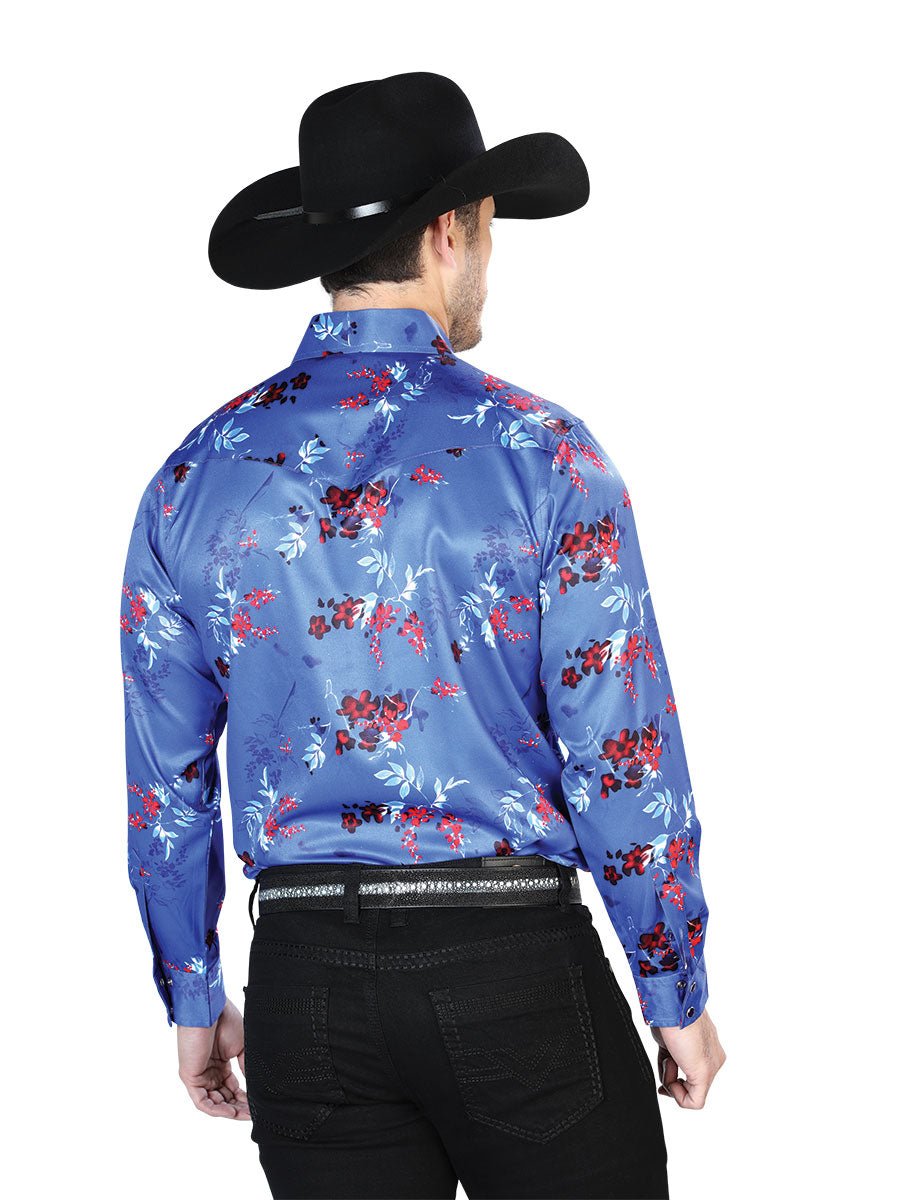 Men's Blue Printed Long Sleeve Western Shirt 'El Señor de los Cielos' 43942 - BELLEZA'S - Men's Blue Printed Long Sleeve Western Shirt 'El Señor de los Cielos' 43942 - Men's Shirt - 04394201