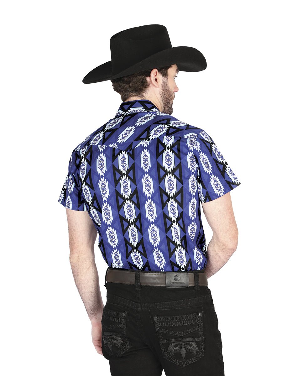 Men's Blue Short Sleeve Shirt Western Cowboy El Señor De Los Cielos 44460 - BELLEZA'S - Men's Blue Short Sleeve Shirt Western Cowboy El Señor De Los Cielos 44460 - Men's Shirt - 04446001