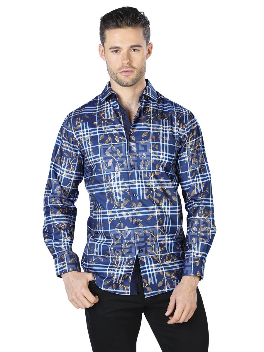 Men's Blue/Gold Printed Long Sleeve Western Shirt 'El Señor de los Cielos' 44020 - BELLEZA'S - Men's Blue/Gold Printed Long Sleeve Western Shirt 'El Señor de los Cielos' 44020 - Mens Shirt - 04402001