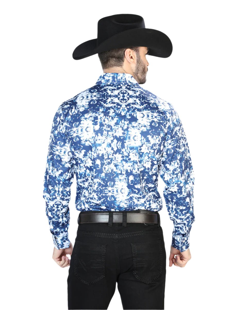 Men's Blue/White Print Long Sleeve Snap Western Shirt 'El Señor de los Cielos' 44091 - BELLEZA'S - Men's Blue/White Print Long Sleeve Snap Western Shirt 'El Señor de los Cielos' 44091 - Men's Shirt - 04409101