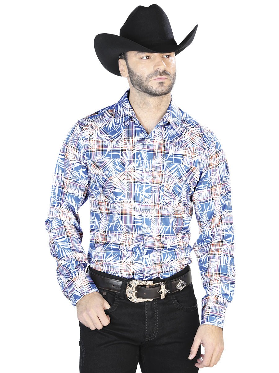Men's Blue/White Print Long Sleeve Western Shirt 'El Señor de los Cielos' 44086 - BELLEZA'S - Men's Blue/White Print Long Sleeve Western Shirt 'El Señor de los Cielos' 44086 - Mens Shirt - 04408601