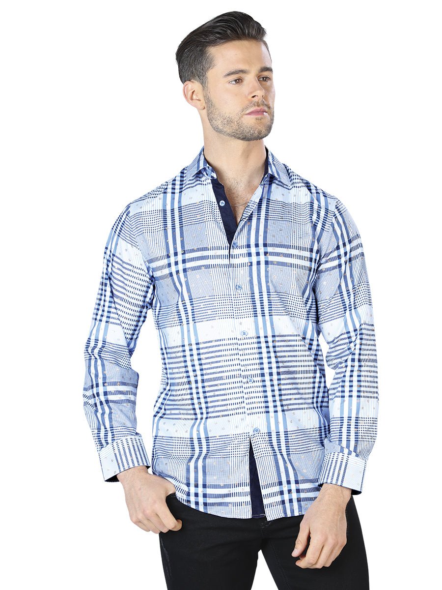 Men's Blue/White Printed Long Sleeve Western Shirt 'El Señor de los Cielos' 44016 - BELLEZA'S - Men's Blue/White Printed Long Sleeve Western Shirt 'El Señor de los Cielos' 44016 - Mens Shirt - 04401601