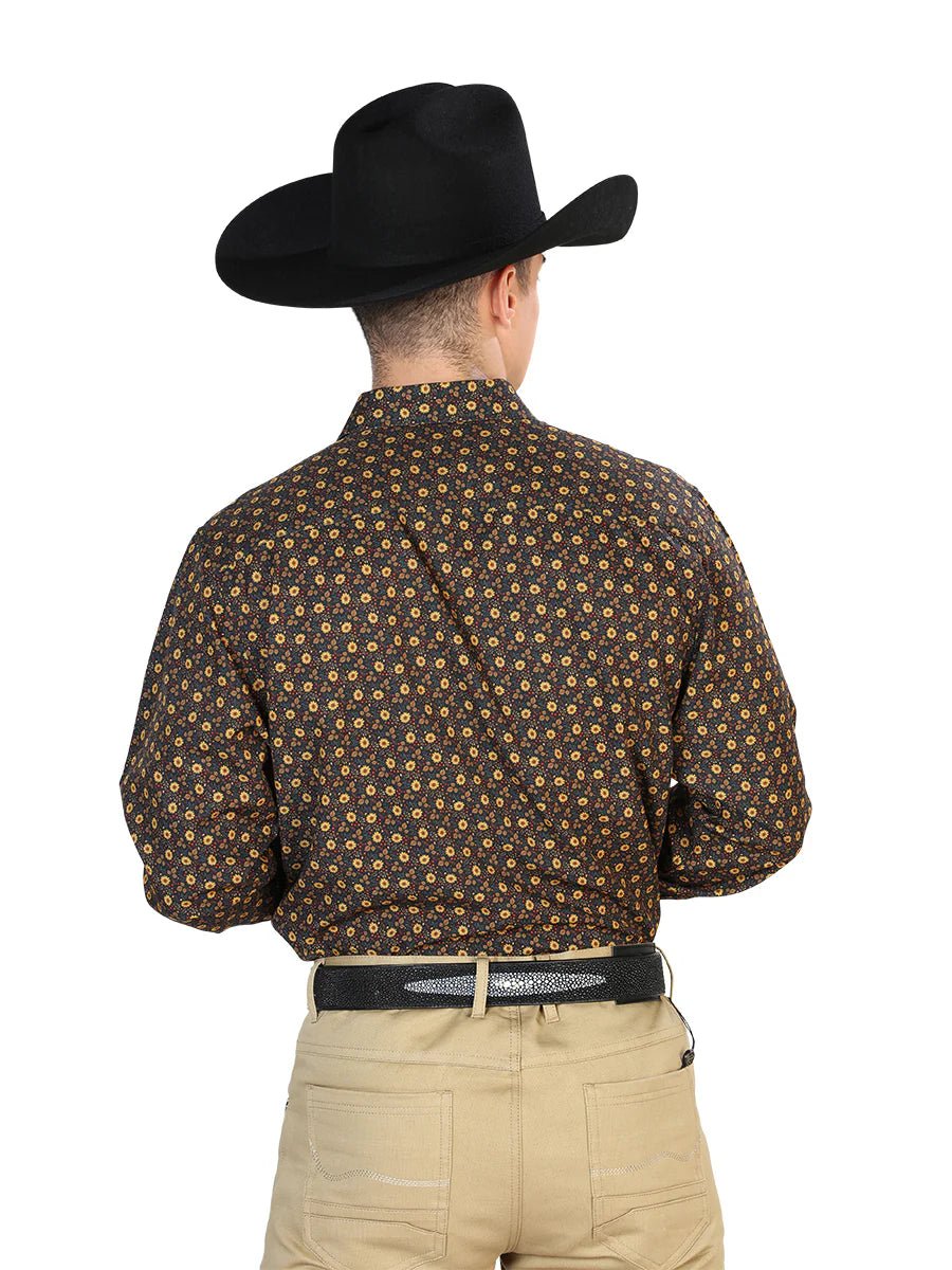 Men's Brown Print Casual Long Sleeve Western Shirt 'El Señor de los Cielos' 126262 - BELLEZA'S - Men's Brown Print Casual Long Sleeve Western Shirt 'El Señor de los Cielos' 126262 - Men's Shirt - 12626201