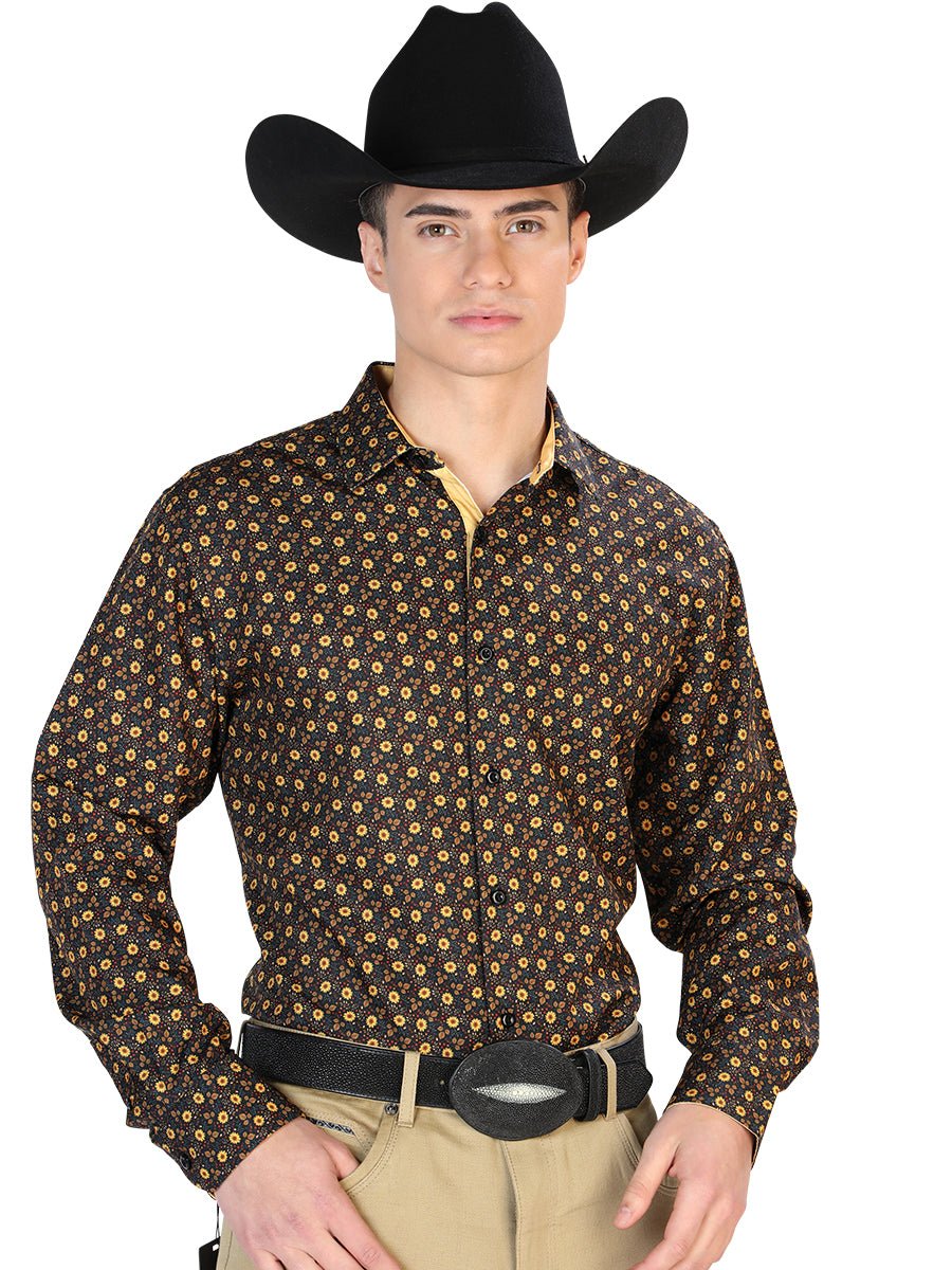 Men's Brown Print Casual Long Sleeve Western Shirt 'El Señor de los Cielos' 126262 - BELLEZA'S - Men's Brown Print Casual Long Sleeve Western Shirt 'El Señor de los Cielos' 126262 - Men's Shirt - 12626201