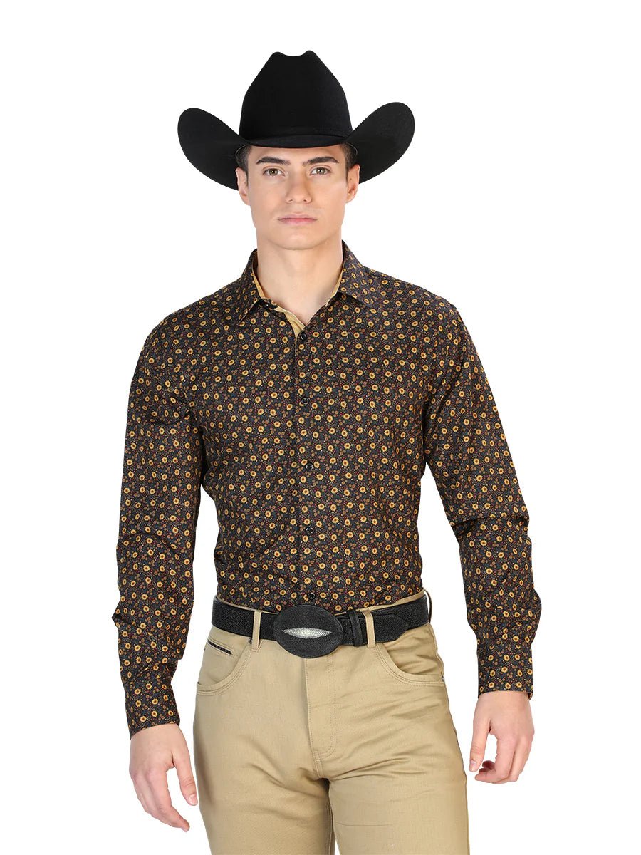 Men's Brown Print Casual Long Sleeve Western Shirt 'El Señor de los Cielos' 126262 - BELLEZA'S - Men's Brown Print Casual Long Sleeve Western Shirt 'El Señor de los Cielos' 126262 - Men's Shirt - 12626201