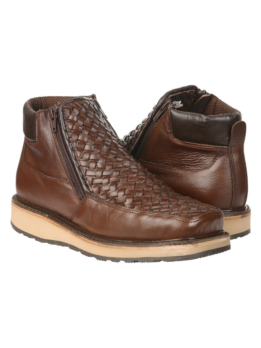Men’s Brown Woven Ankle Boots With Zipper El General Brown 45184 - BELLEZA'S - Men’s Brown Woven Ankle Boots With Zipper El General Brown 45184 - Men's Ankle Boots - 04518401