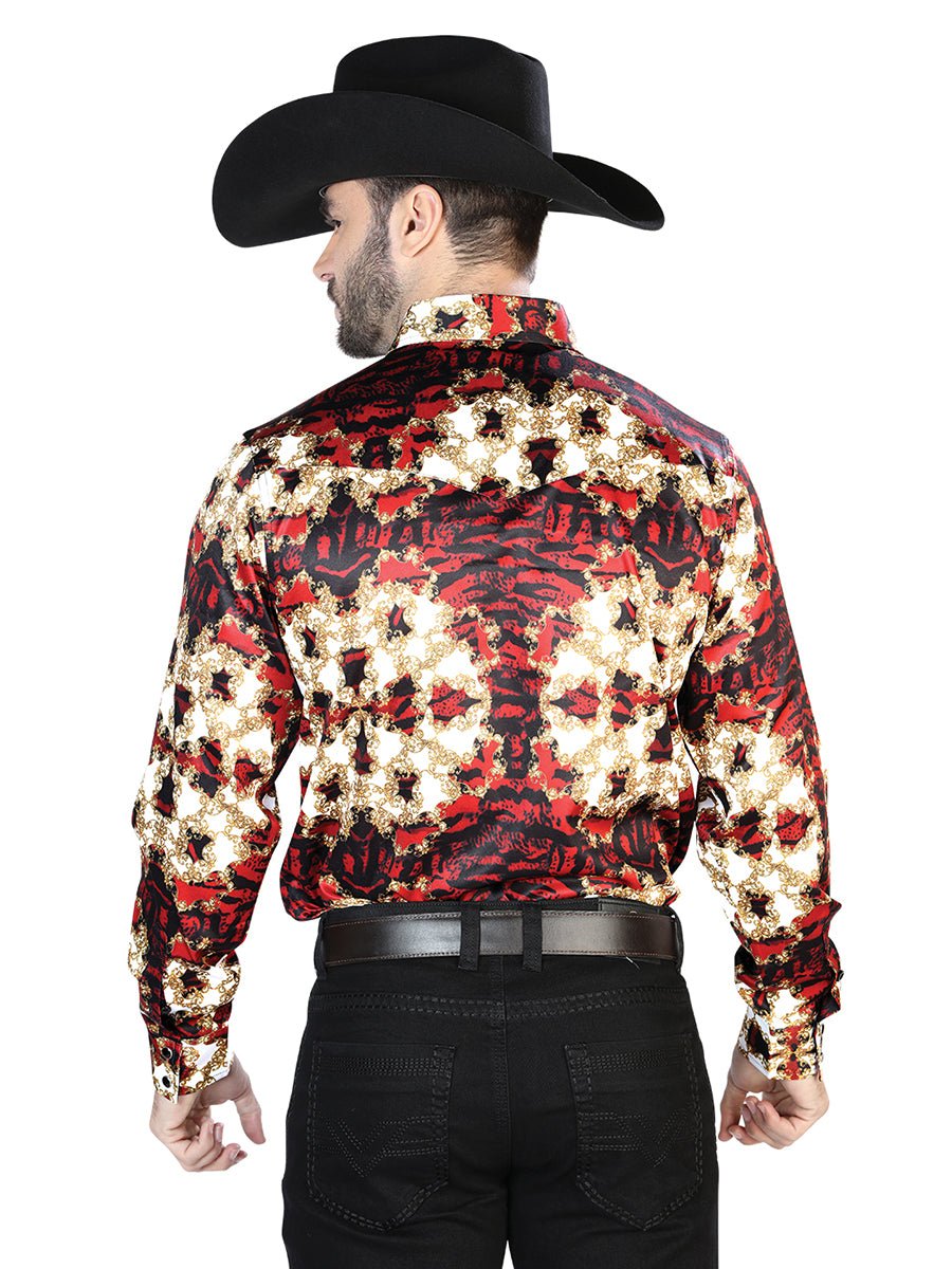 Men's Burgundy Print Long Sleeve Western Shirt 'El Señor de los Cielos' 44103 - BELLEZA'S - Men's Burgundy Print Long Sleeve Western Shirt 'El Señor de los Cielos' 44103 - Men's Shirt - 04410301
