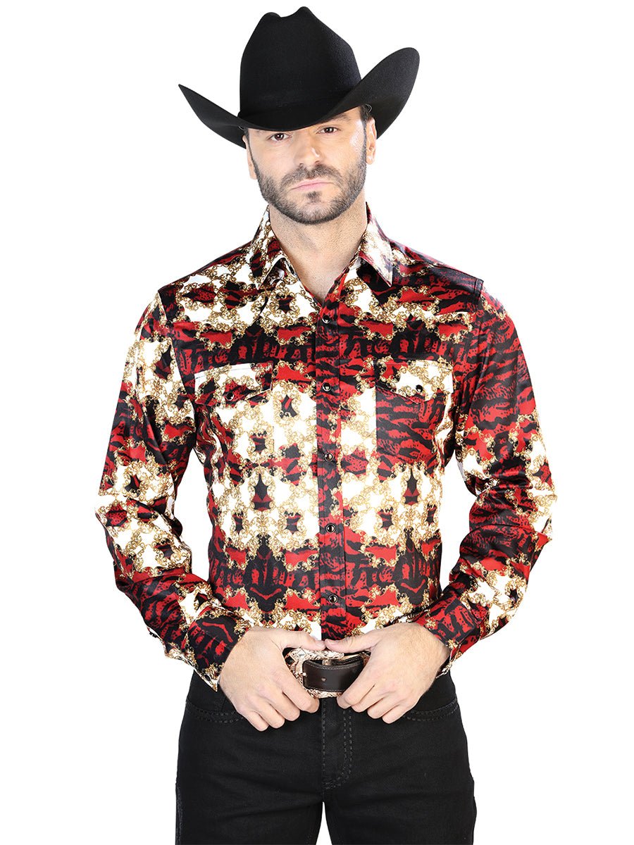 Men's Burgundy Print Long Sleeve Western Shirt 'El Señor de los Cielos' 44103 - BELLEZA'S - Men's Burgundy Print Long Sleeve Western Shirt 'El Señor de los Cielos' 44103 - Men's Shirt - 04410301