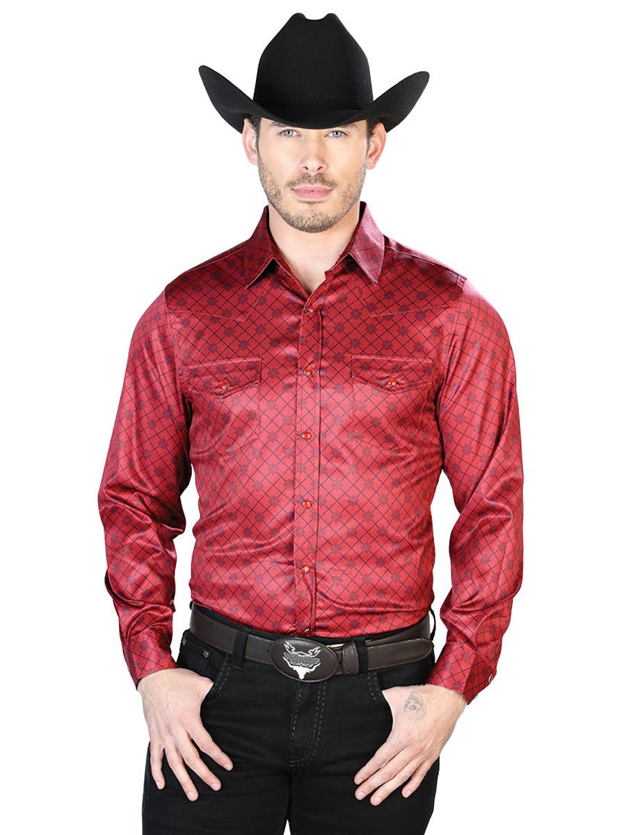 Men's Burgundy Printed Long Sleeve Western Shirt 'El Señor de los Cielos' 43955 - BELLEZA'S - Men's Burgundy Printed Long Sleeve Western Shirt 'El Señor de los Cielos' 43955 - Men's Shirt - 04395501