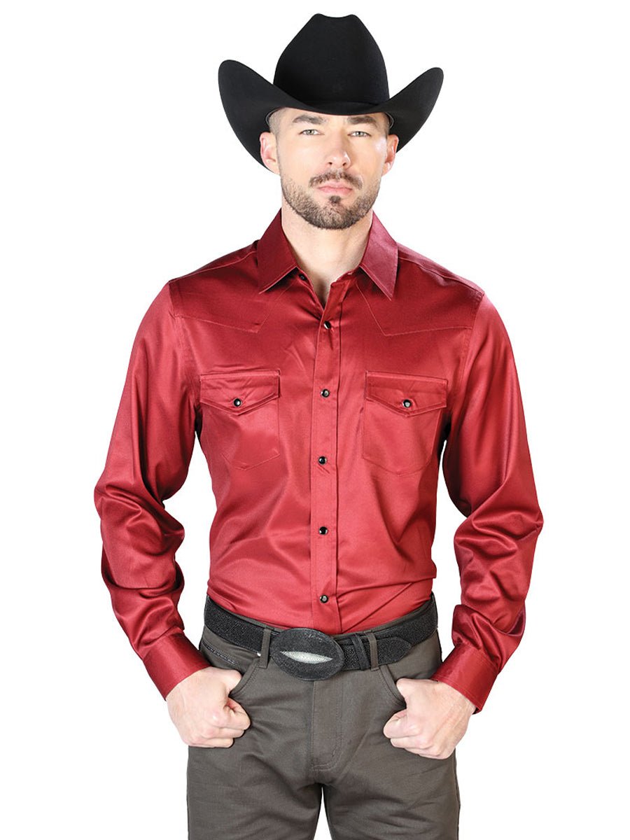 Men's Burgundy Printed Long Sleeve Western Shirt 'El Señor de los Cielos' 43961 - BELLEZA'S - Men's Burgundy Printed Long Sleeve Western Shirt 'El Señor de los Cielos' 43961 - Men's Shirt - 04396101