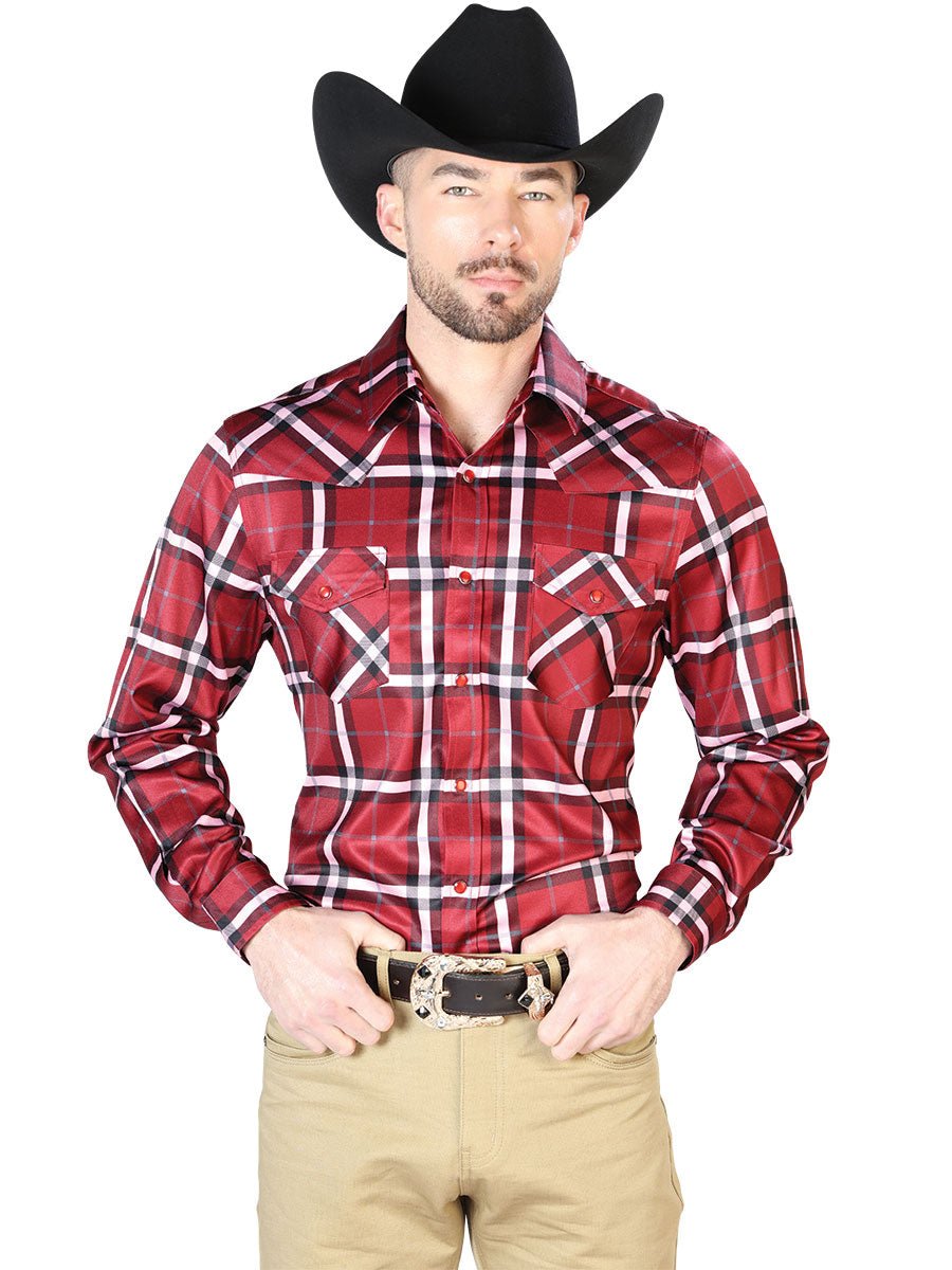 Men's Burgundy Printed Long Sleeve Western Shirt 'El Señor de los Cielos' 43962 - BELLEZA'S - Men's Burgundy Printed Long Sleeve Western Shirt 'El Señor de los Cielos' 43962 - Men's Shirt - 04396201