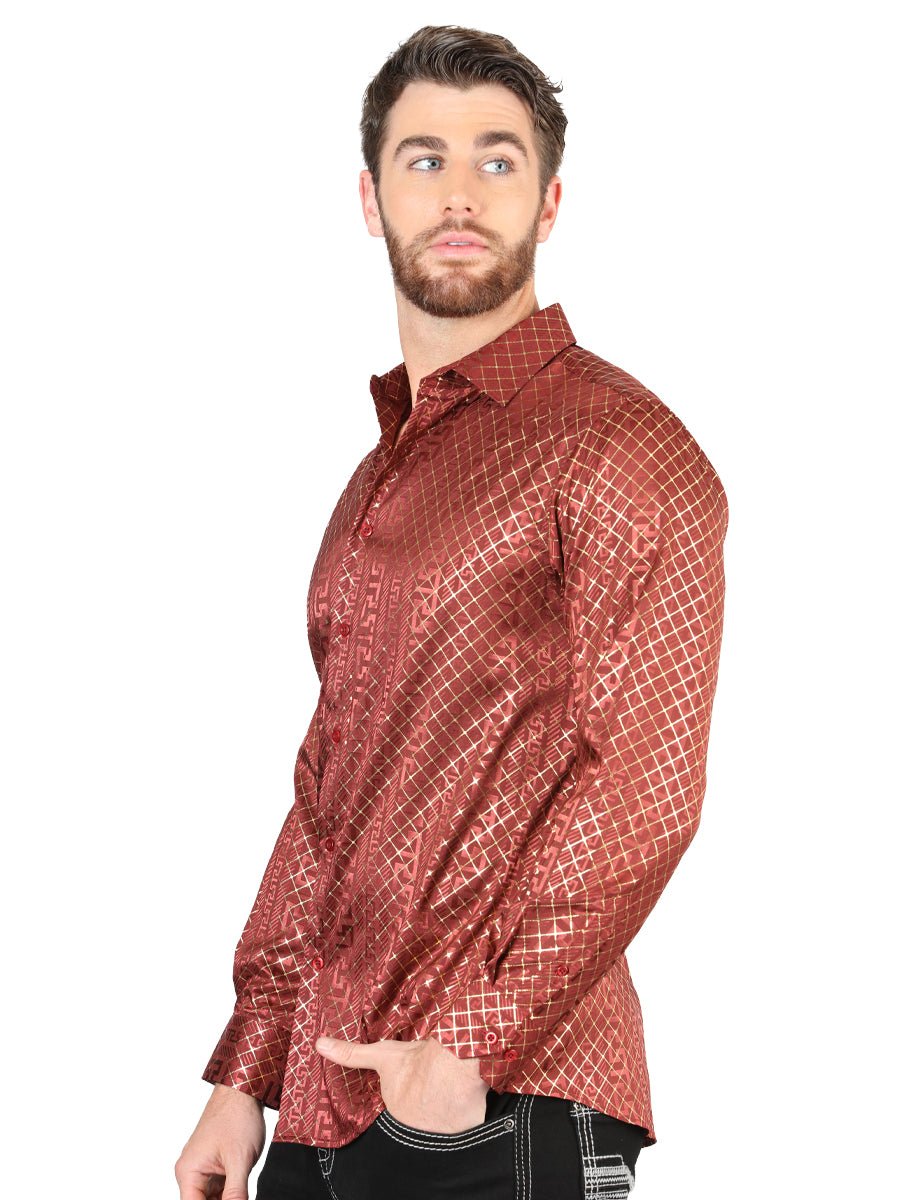 Men's Burgundy Printed Long Sleeve Western Shirt 'El Señor de los Cielos' 44552 - BELLEZA'S - Men's Burgundy Printed Long Sleeve Western Shirt 'El Señor de los Cielos' 44552 - Men's Shirt - 04455201