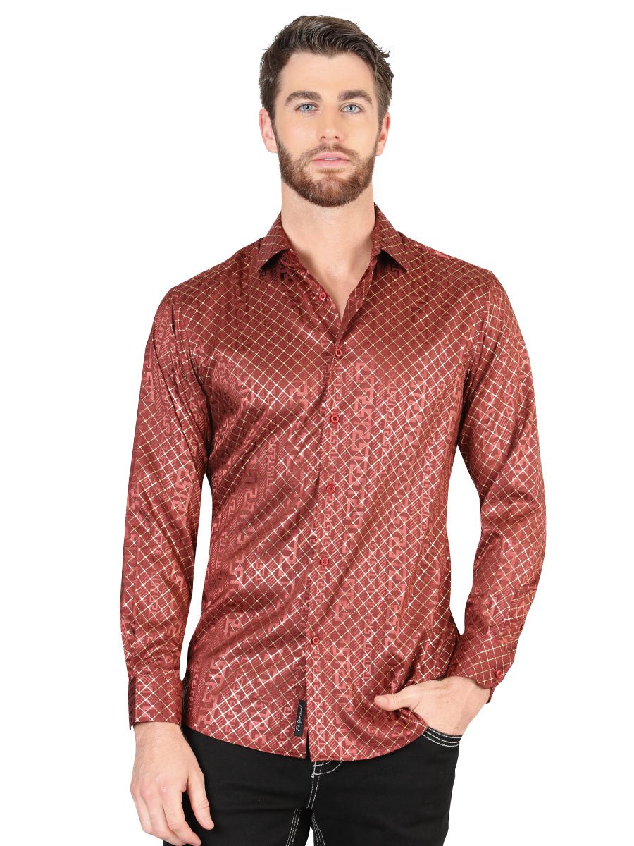Men's Burgundy Printed Long Sleeve Western Shirt 'El Señor de los Cielos' 44552 - BELLEZA'S - Men's Burgundy Printed Long Sleeve Western Shirt 'El Señor de los Cielos' 44552 - Men's Shirt - 04455201