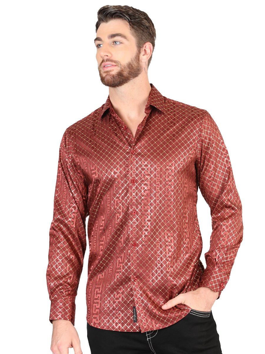 Men's Burgundy Printed Long Sleeve Western Shirt 'El Señor de los Cielos' 44552 - BELLEZA'S - Men's Burgundy Printed Long Sleeve Western Shirt 'El Señor de los Cielos' 44552 - Men's Shirt - 04455201