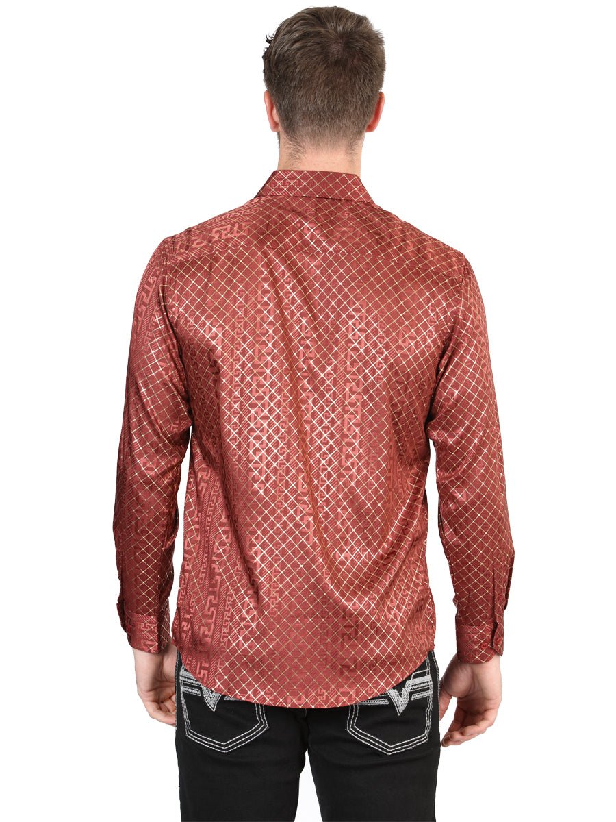 Men's Burgundy Printed Long Sleeve Western Shirt 'El Señor de los Cielos' 44552 - BELLEZA'S - Men's Burgundy Printed Long Sleeve Western Shirt 'El Señor de los Cielos' 44552 - Men's Shirt - 04455201