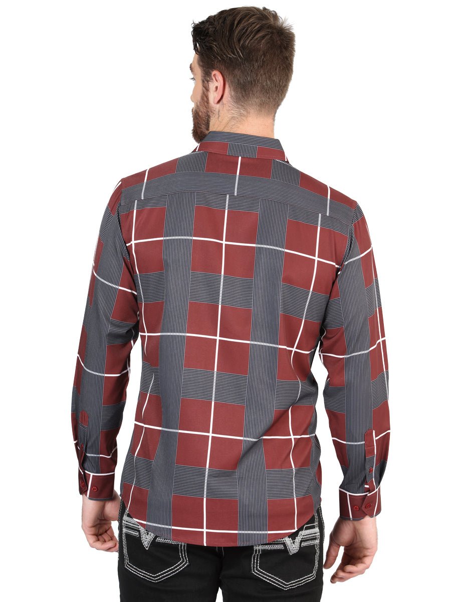 Men's Burgundy Printed Long Sleeve Western Shirt 'El Señor de los Cielos' 44603 - BELLEZA'S - Men's Burgundy Printed Long Sleeve Western Shirt 'El Señor de los Cielos' 44603 - Men's Shirt - 04460301