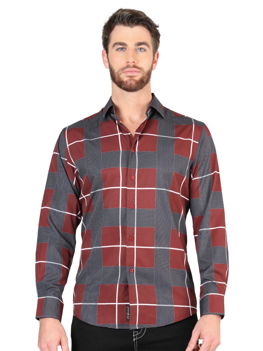 Men's Burgundy Printed Long Sleeve Western Shirt 'El Señor de los Cielos' 44603 - BELLEZA'S - Men's Burgundy Printed Long Sleeve Western Shirt 'El Señor de los Cielos' 44603 - Men's Shirt - 04460301