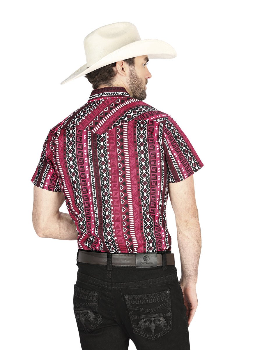 Men's Burgundy Short Sleeve Shirt Western Cowboy El Señor De Los Cielos 44456 - BELLEZA'S - Men's Burgundy Short Sleeve Shirt Western Cowboy El Señor De Los Cielos 44456 - Men's Shirt - 04445601