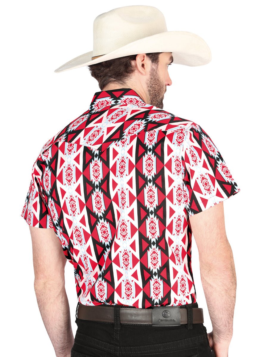 Men's Burgundy Short Sleeve Shirt Western Cowboy El Señor De Los Cielos 44458 - BELLEZA'S - Men's Burgundy Short Sleeve Shirt Western Cowboy El Señor De Los Cielos 44458 - Men's Shirt - 04445801