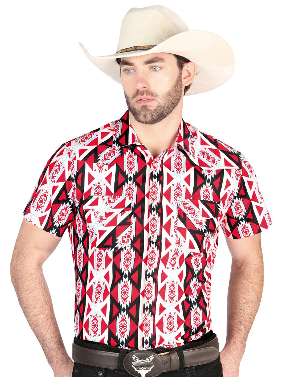 Men's Burgundy Short Sleeve Shirt Western Cowboy El Señor De Los Cielos 44458 - BELLEZA'S - Men's Burgundy Short Sleeve Shirt Western Cowboy El Señor De Los Cielos 44458 - Men's Shirt - 04445801