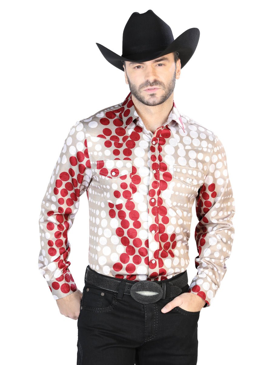 Men's Burgundy/Gold Printed Long Sleeve Western Shirt 'El Señor de los Cielos' 44072 - BELLEZA'S - Men's Burgundy/Gold Printed Long Sleeve Western Shirt 'El Señor de los Cielos' 44072 - Mens Shirt - 04407201