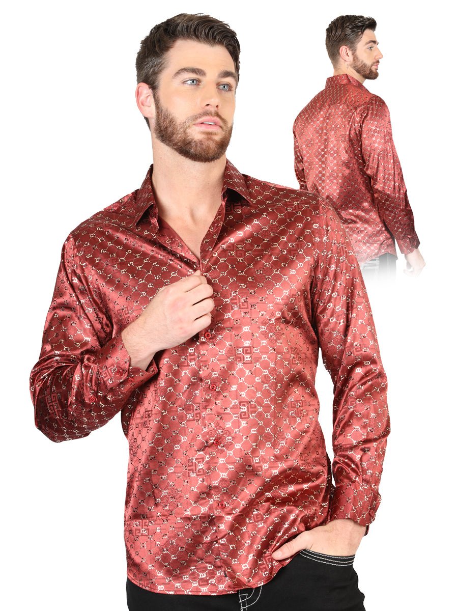 Men's Burgundy/Gold Printed Long Sleeve Western Shirt 'El Señor de los Cielos' 44546 - BELLEZA'S - Men's Burgundy/Gold Printed Long Sleeve Western Shirt 'El Señor de los Cielos' 44546 - Men's Shirt - 04454601