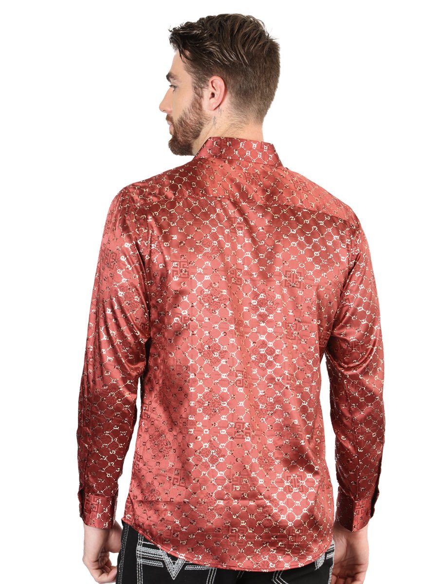 Men's Burgundy/Gold Printed Long Sleeve Western Shirt 'El Señor de los Cielos' 44546 - BELLEZA'S - Men's Burgundy/Gold Printed Long Sleeve Western Shirt 'El Señor de los Cielos' 44546 - Men's Shirt - 04454601