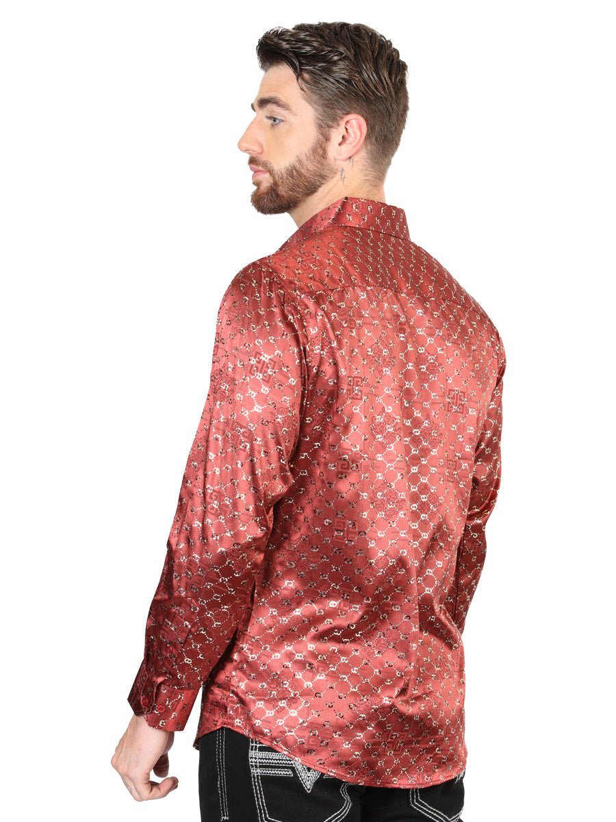 Men's Burgundy/Gold Printed Long Sleeve Western Shirt 'El Señor de los Cielos' 44546 - BELLEZA'S - Men's Burgundy/Gold Printed Long Sleeve Western Shirt 'El Señor de los Cielos' 44546 - Men's Shirt - 04454601