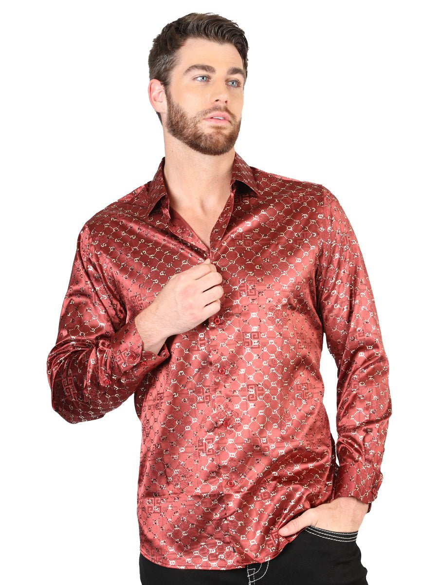 Men's Burgundy/Gold Printed Long Sleeve Western Shirt 'El Señor de los Cielos' 44546 - BELLEZA'S - Men's Burgundy/Gold Printed Long Sleeve Western Shirt 'El Señor de los Cielos' 44546 - Men's Shirt - 04454601
