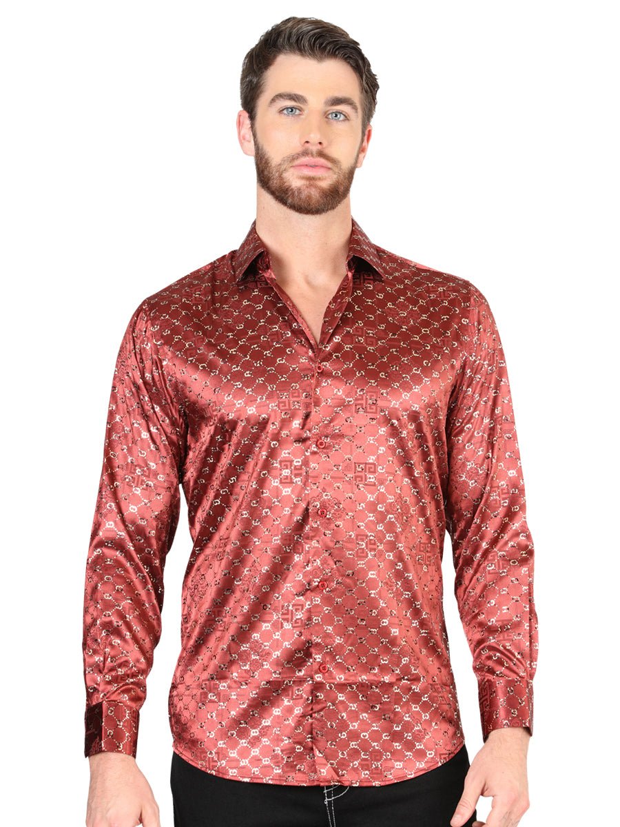 Men's Burgundy/Gold Printed Long Sleeve Western Shirt 'El Señor de los Cielos' 44546 - BELLEZA'S - Men's Burgundy/Gold Printed Long Sleeve Western Shirt 'El Señor de los Cielos' 44546 - Men's Shirt - 04454601
