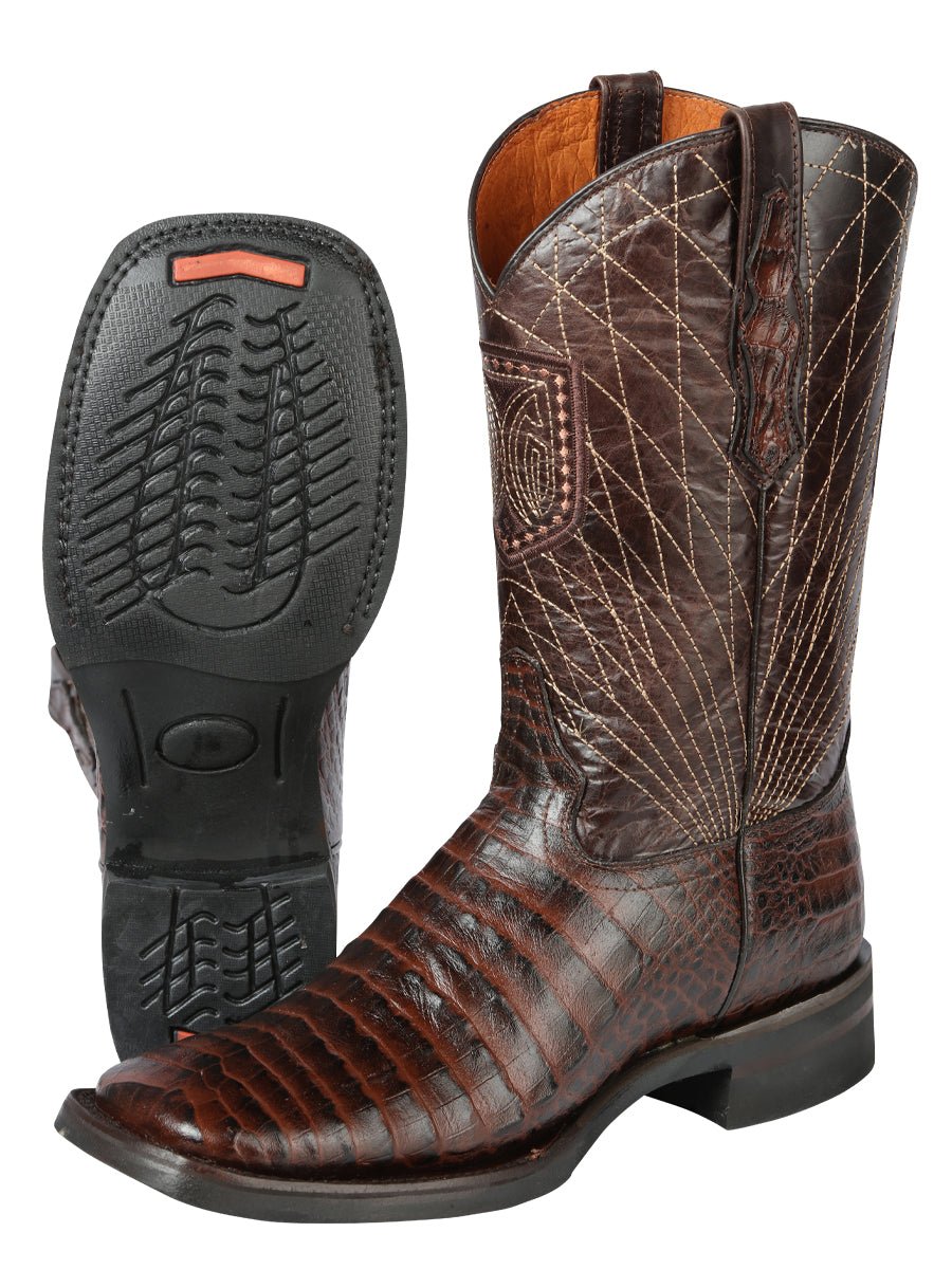 Men's Caiman Belly Printed Cow Leather Rodeo Cowboy Boots 'El General' Brown 44672 - BELLEZA'S - Men's Caiman Belly Printed Cow Leather Rodeo Cowboy Boots 'El General' Brown 44672 - Men's Boot - 04467201