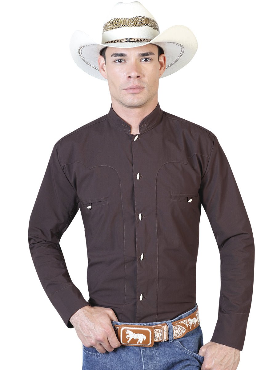 Men's Coffee Print Long Sleeve Western Shirt 'El Señor de los Cielos' 124911 - BELLEZA'S - Men's Coffee Print Long Sleeve Western Shirt 'El Señor de los Cielos' 124911 - Men's Shirt - 12491101