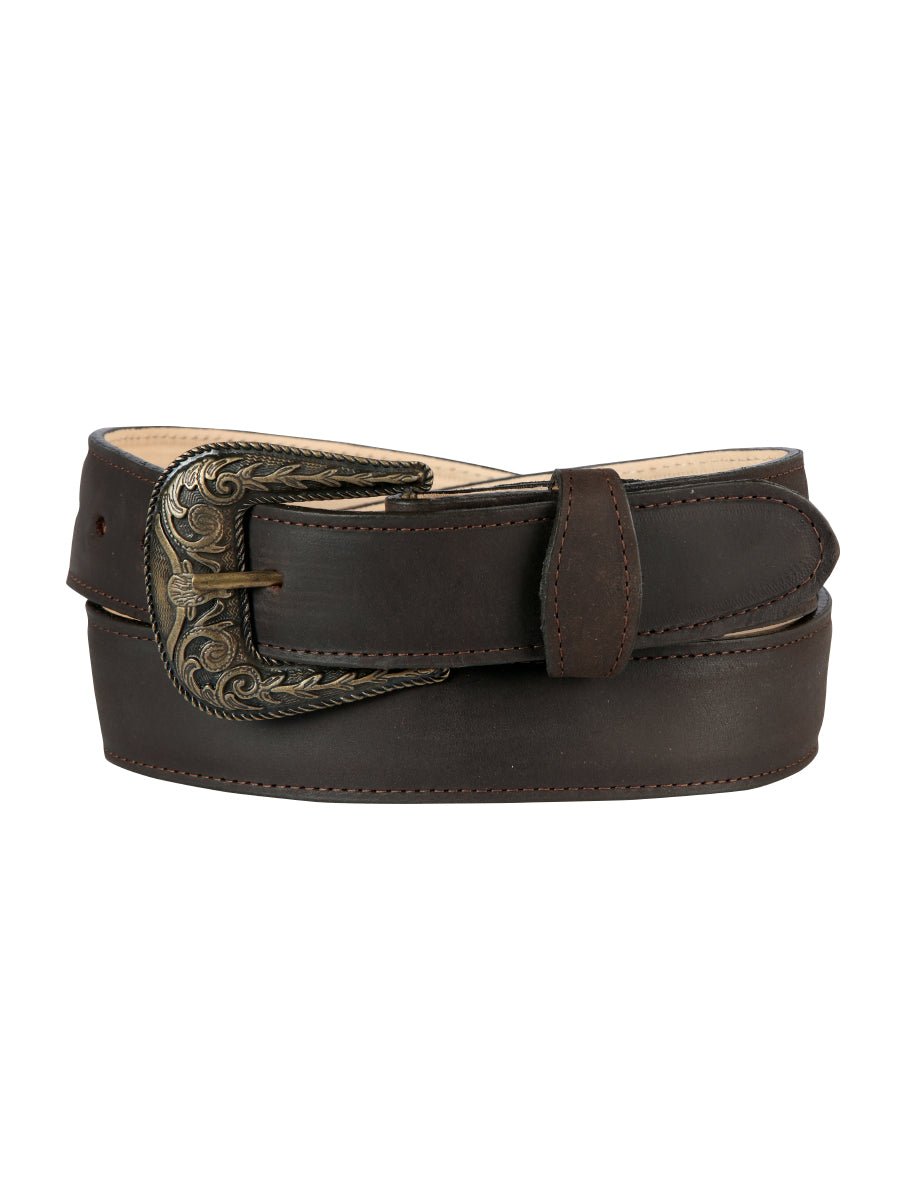 Men's Cowboy Belt With Oval Buckle 'El General' Crazy Brown 44660 - BELLEZA'S - Men's Cowboy Belt With Oval Buckle 'El General' Crazy Brown 44660 - Men's Belts - 04466001