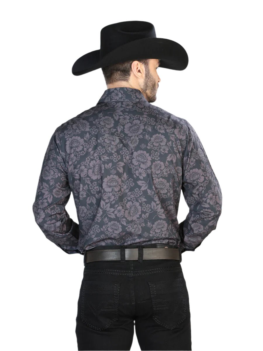 Men's Dark Gray Floral Print Long Sleeve Western Shirt 'El Señor de los Cielos' 44100 - BELLEZA'S - Men's Dark Gray Floral Print Long Sleeve Western Shirt 'El Señor de los Cielos' 44100 - Men's Shirt - 04410001