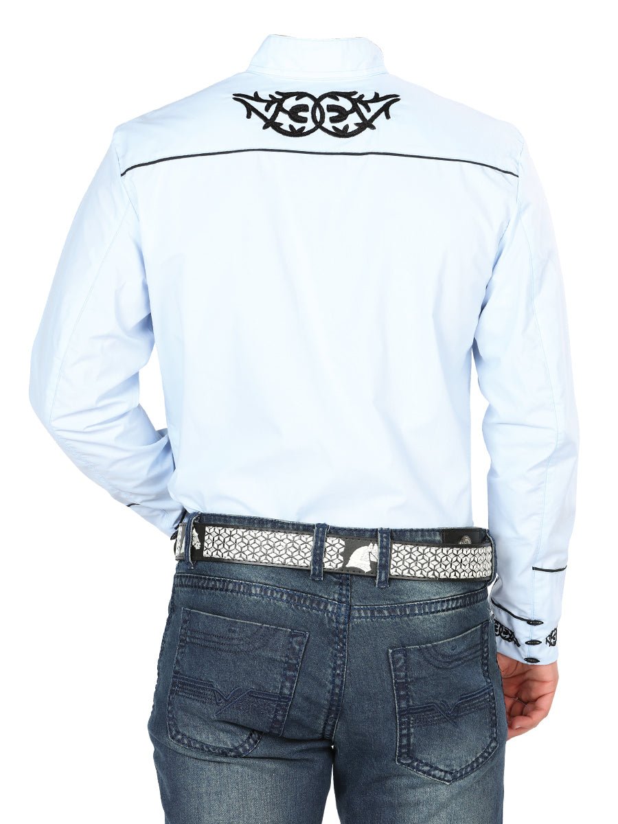 Mens El Señor de los Cielos Charro Embroidery Shirt Blue/Black 40785 - BELLEZA'S - Mens El Señor de los Cielos Charro Embroidery Shirt Blue/Black 40785 - CABALLERO - 04078501