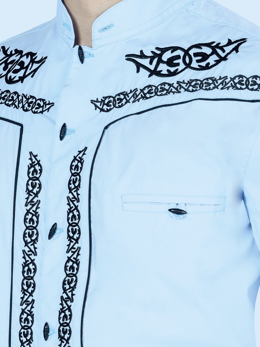 Mens El Señor de los Cielos Charro Embroidery Shirt Blue/Black 40785 - BELLEZA'S - Mens El Señor de los Cielos Charro Embroidery Shirt Blue/Black 40785 - CABALLERO - 04078501