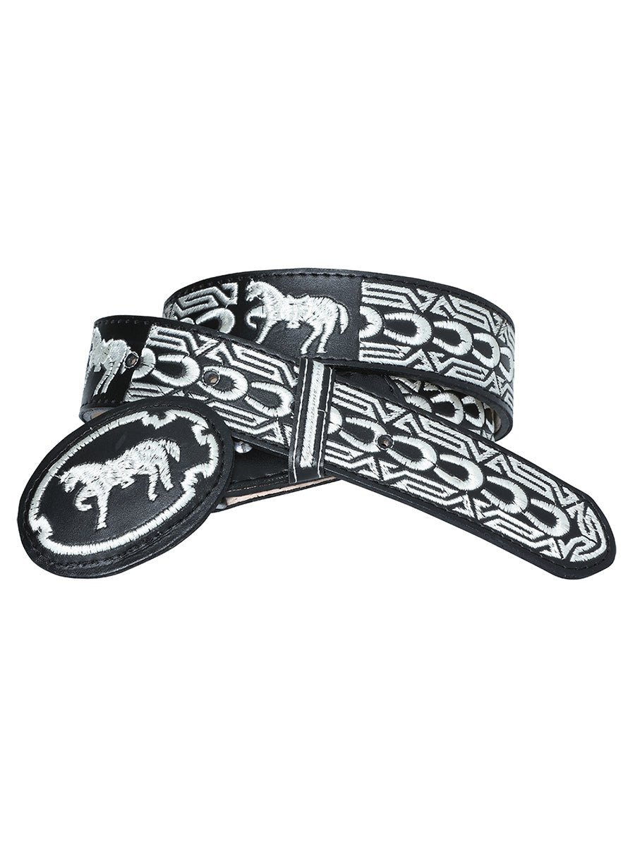 Men's Embroidered Cowboy Belt With Horses 1 1/2" Width El Señor De Los Cielos 41693 - BELLEZA'S - Men's Embroidered Cowboy Belt With Horses 1 1/2" Width El Señor De Los Cielos 41693 - Men's Belts - 04169301