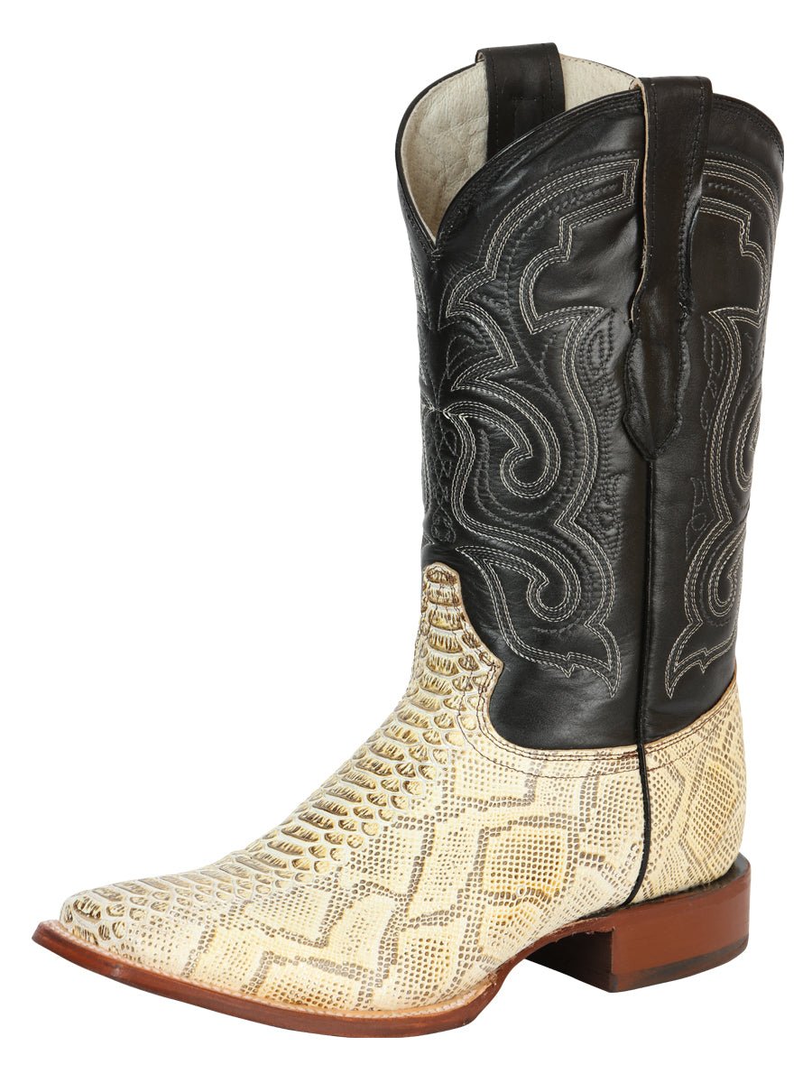 Men's Genuine Leather Imitation Python Rodeo Cowboy Boots 'El General' Natural 45436 - BELLEZA'S - Men's Genuine Leather Imitation Python Rodeo Cowboy Boots 'El General' Natural 45436 - Men's Boot - 04543601