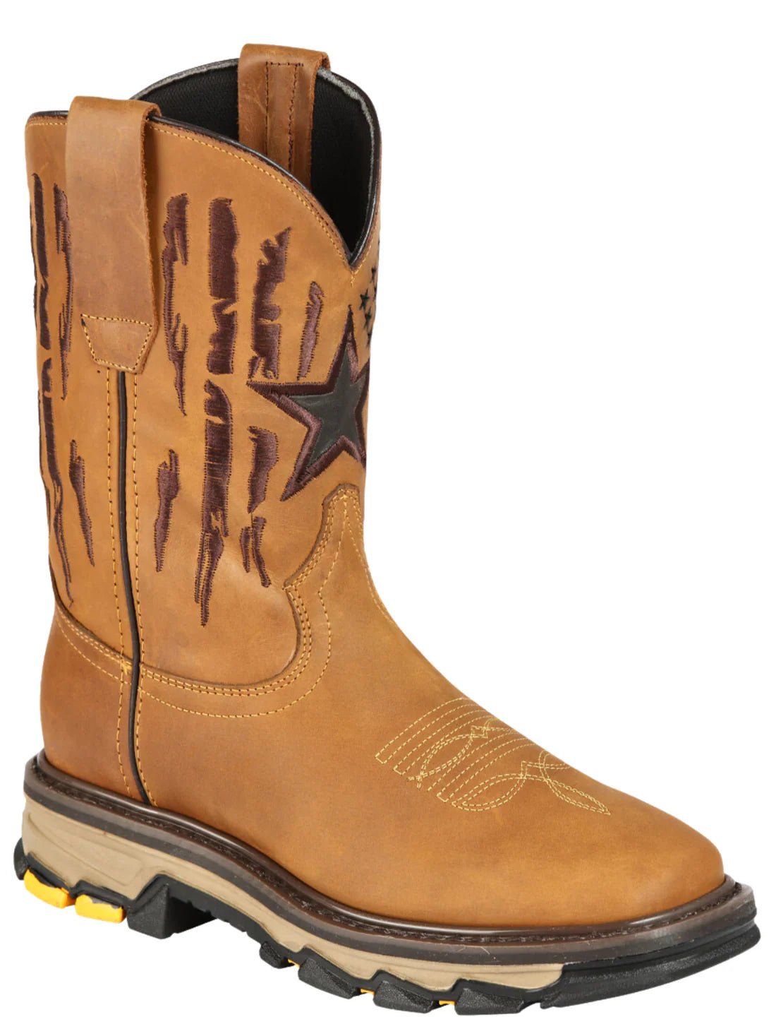Men's Genuine Leather Pull - On Soft Toe Western Work Boots 'El General' Honey 44690 - BELLEZA'S - Men's Genuine Leather Pull - On Soft Toe Western Work Boots 'El General' Honey 44690 - Men's Work Boot - 04469001