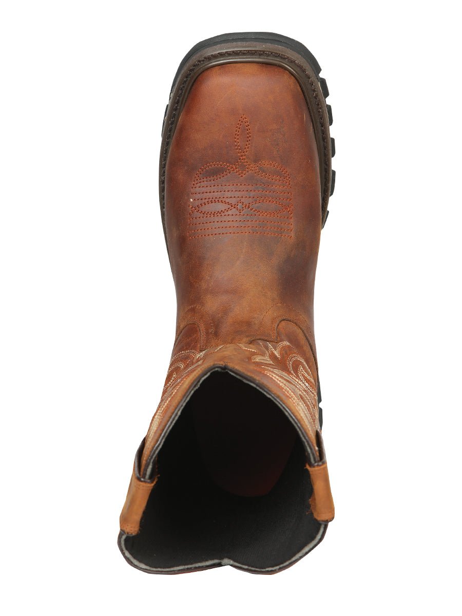Men's Genuine Leather Pull - On Soft Toe Western Work Boots 'El General' Wisky 44695 - BELLEZA'S - Men's Genuine Leather Pull - On Soft Toe Western Work Boots 'El General' Wisky 44695 - Men's Work Boot - 04469501